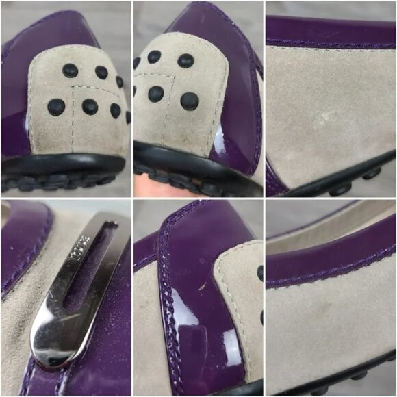 TODS Cream Suede & Purple Patent Leather Embellished Cap Toe Ballet Flats Sz 5.5 - Picture 14 of 15